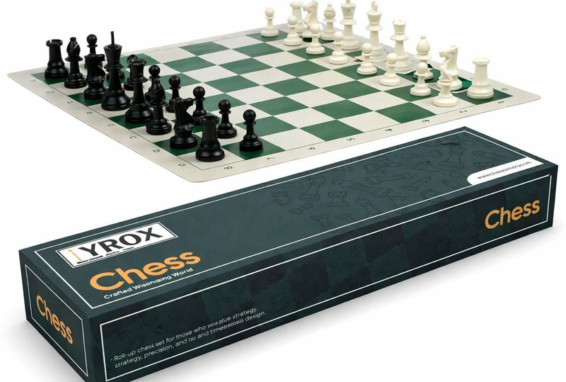 iYROX Premium 18" Roll-Up Chess Set, 34 Velvet Finish Chess Coins in Magnetic Box Strategy & War Board Game