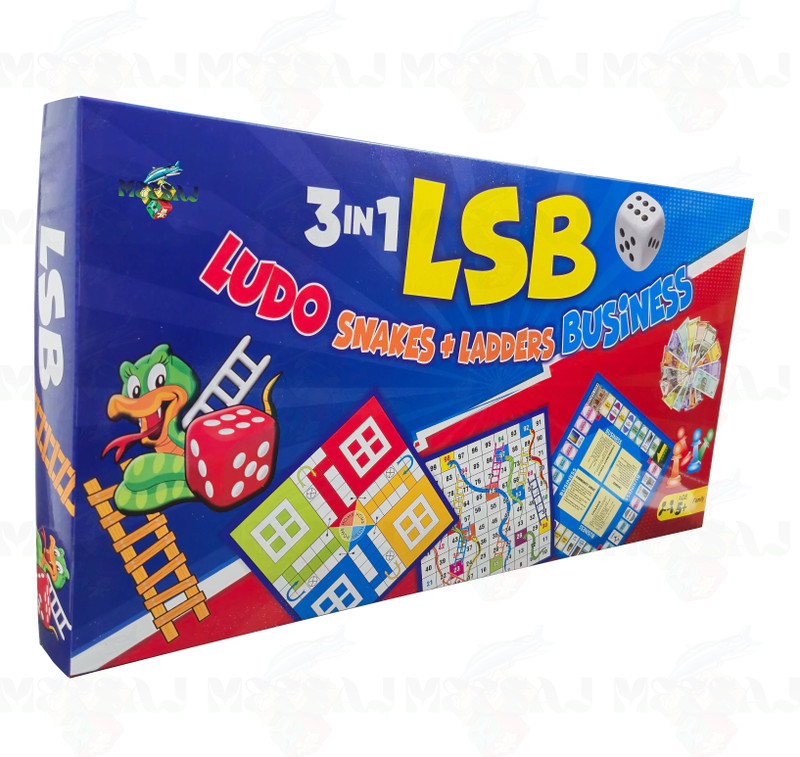 Meesaj Classic 3-in-1 Board Game – Ludo, Snake & Ladder, and Business Game for Kids Party & Fun Board Game