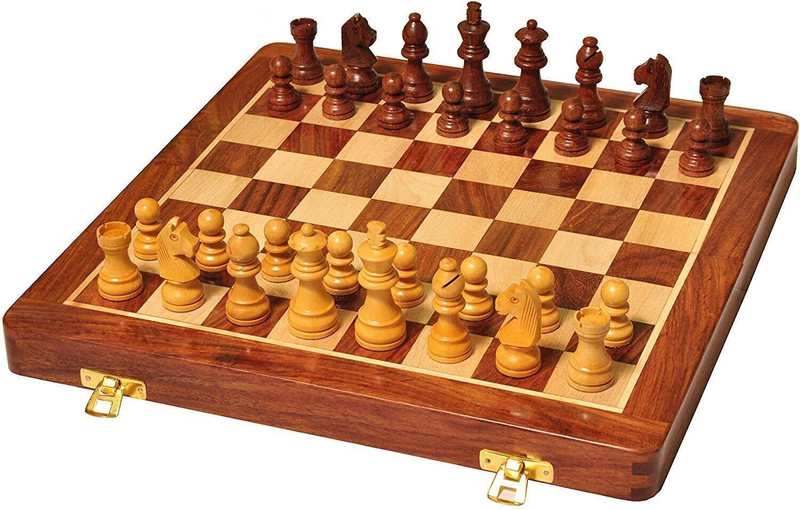 Palm Royal Handicrafts 12 x 12 inches Wooden chess board set with Chessmen & 2 Extra Queens,Sheesham Educational Board Games