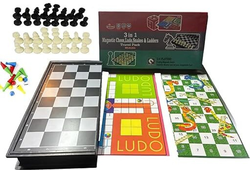 Bestie Toys Magnetic Game 3 in 1 Chess Family Game Combo 2-4 Players for Kids and Adults(Che Educational Board Games