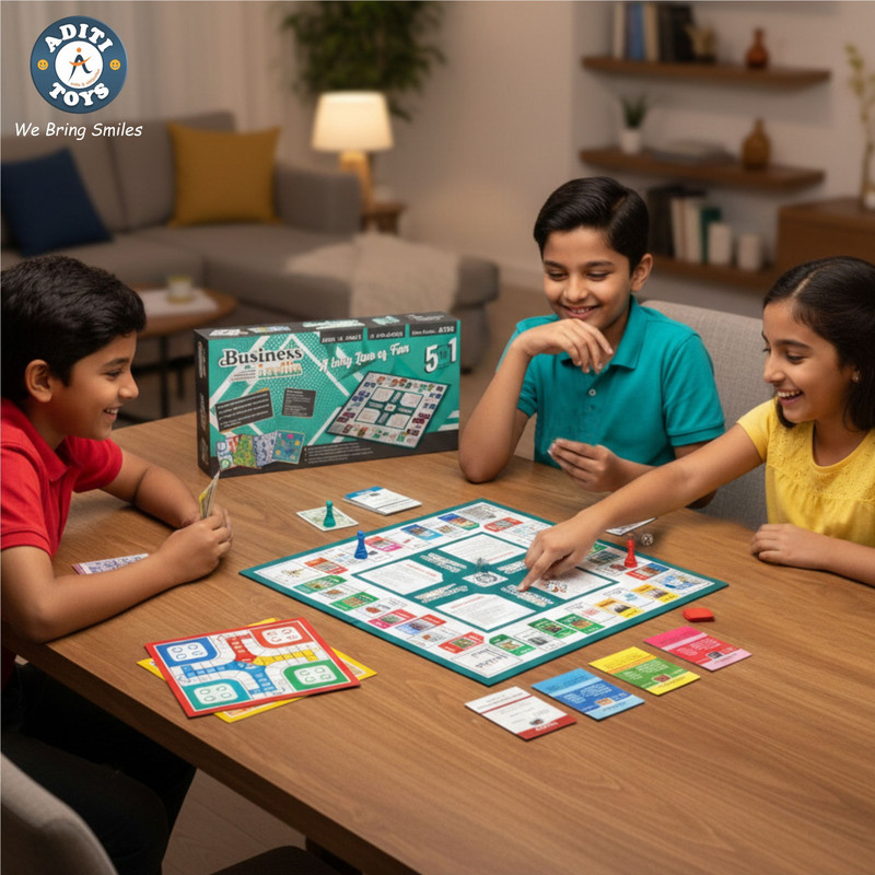 Aditi Toys Business Game With Plastic Money & Coin,5 Board Games in 1 For Kids,BIS Approved Board Game Accessories