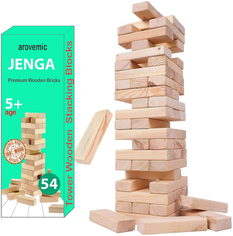 arovemic Jenga Wooden Block Stacking Tower Game for Kids Ages 5 and Up-5-6 Board Game Accessories