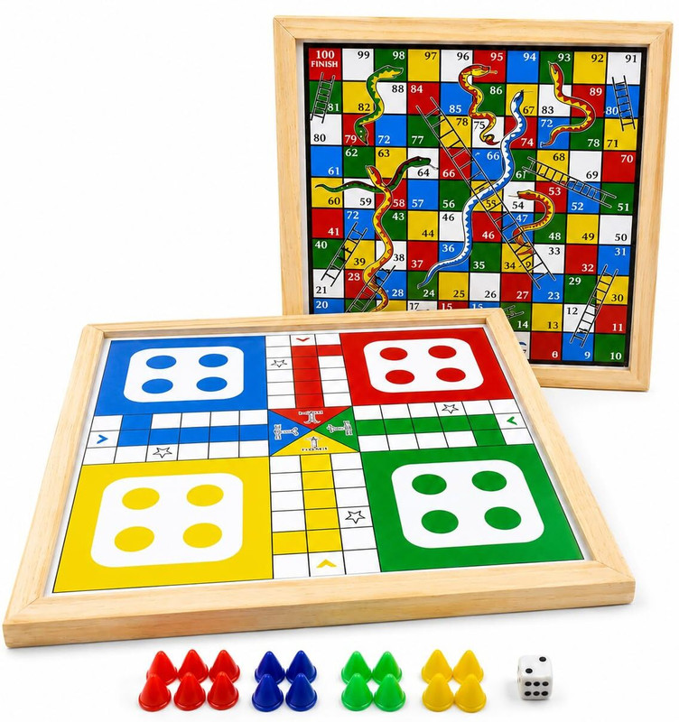 Tantrums Wooden 2-in-1 Ludo & Snakes and Ladders Board Game Board Game Accessories
