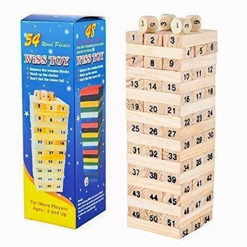 Gift Collection 54 Wooden Building Block Dominoes, Party Game, Tumbling Tower Jenga Game Toy Strategy & War Board Game