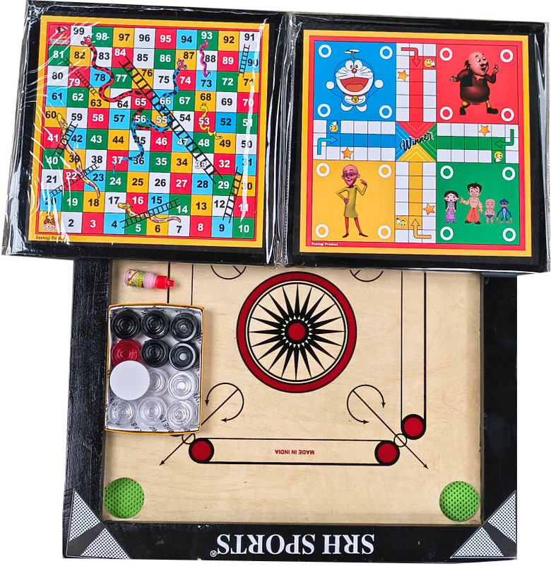 Srh Sports SMALL SIZE CARROM BOARD 20X20 INCH WITH LUDO & SANKE (COMBO PACK ) 5 cm Carrom Board(Black)