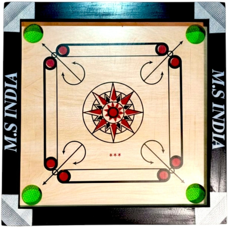 M.S INDIA M S INDIA glossy finish small board and coin stiker powder 52 cm Carrom Board(Beige, Black)