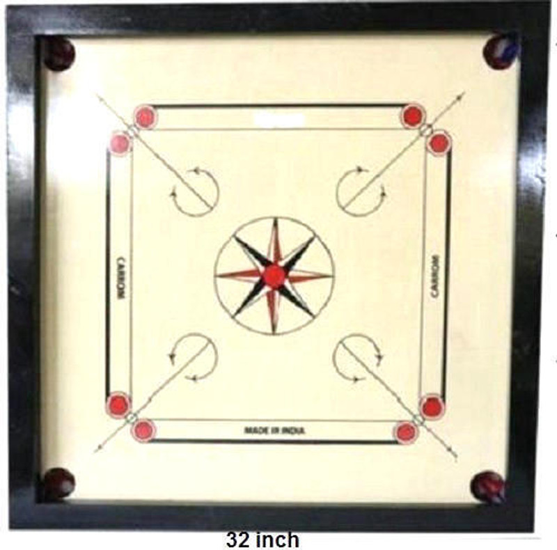 CF SPORTS 32 inch large carrom board with wooden coins powder ,strik_Carrom-CD-1013 80 cm Carrom Board(Beige)