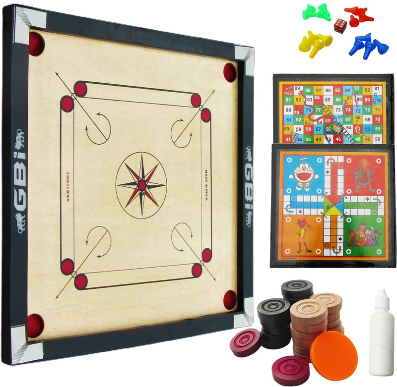 Gautam Brothers International Medium size with wooden coins and striker (black) 56 cm Carrom Board(Black)