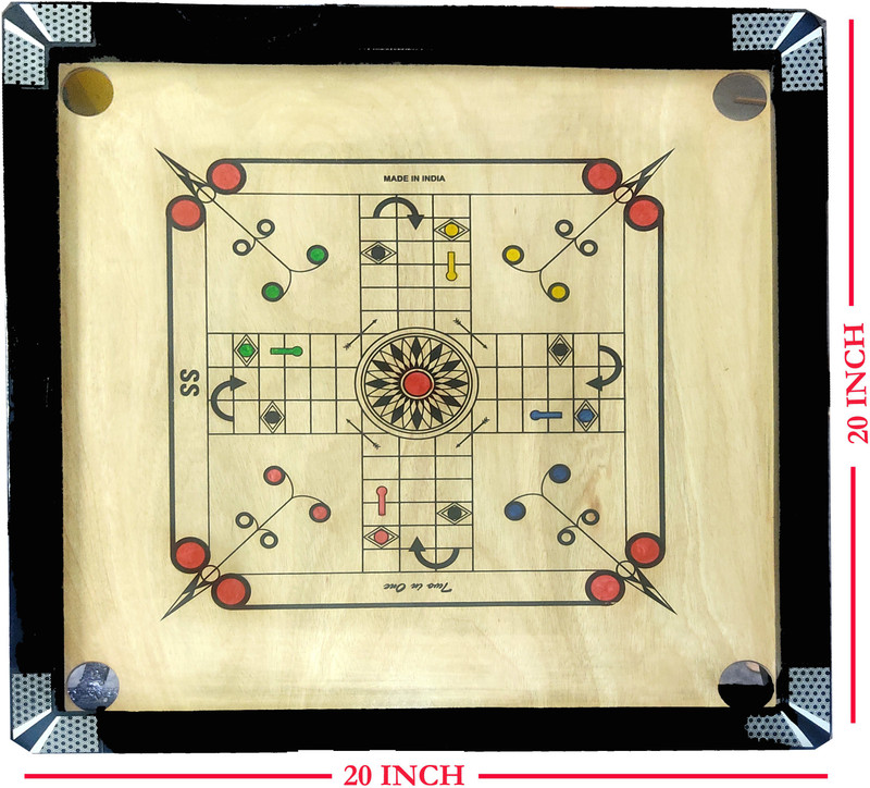 MR8 dismaying 20 inch inbuilt ludo carom board with [coin + powder + striker] 50 cm Carrom Board(Multicolor)