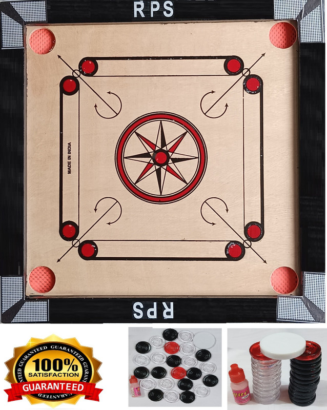 RPS sports with 24 Transparant Coins+Striker & Powder 4 cm Carrom Board(Multicolor)