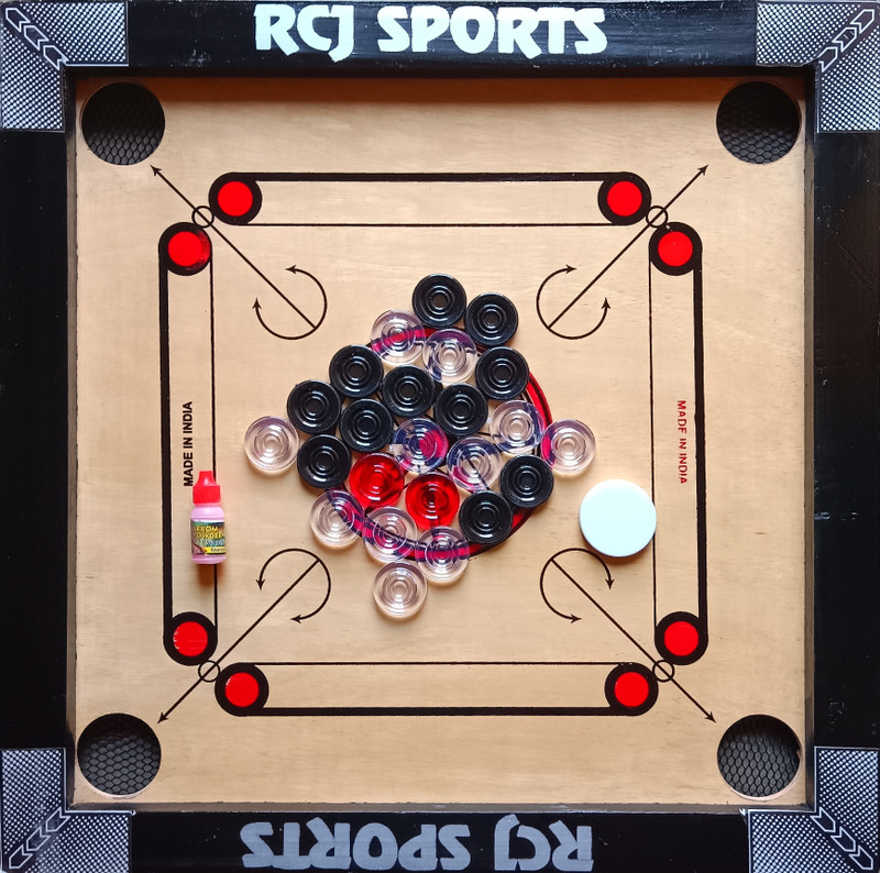 RCJ CARROM BOARD 20 INCH, 24 PCS. CRYSTAL COIN 50 cm Carrom Board(Black)