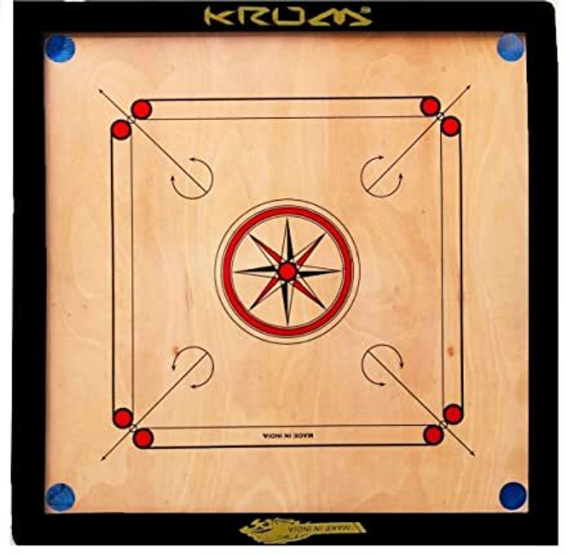 KRUM Small Size Round Pocket Carrom Board with Coins, Striker, and Powder 50.8 cm Carrom Board(Brown)