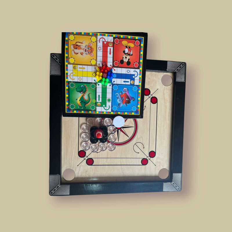 SS Industries 20INCH CARROM BOARD WITH 2 IN 1 LUDO & SNAKE LANDDE\POWDER 40 cm Carrom Board(Beige, Black)
