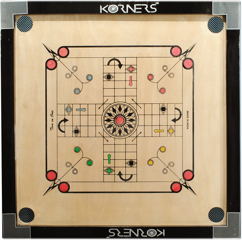 KORNERS Sky Medium Size Carrom Coins, Striker, Powder & Ludo Coins 66 cm Carrom Board(Brown)