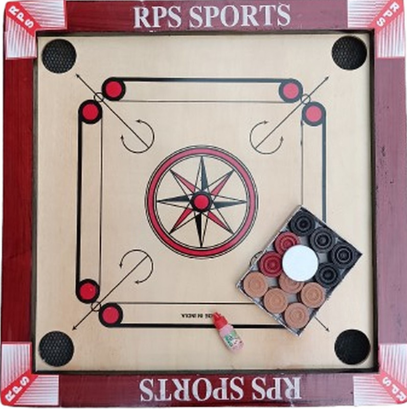 RPS sports RED 20Inch Carrom Board with 24 Wooden|Coins Glossy Finish for Teens & Kids 4 cm Carrom Board(Red)