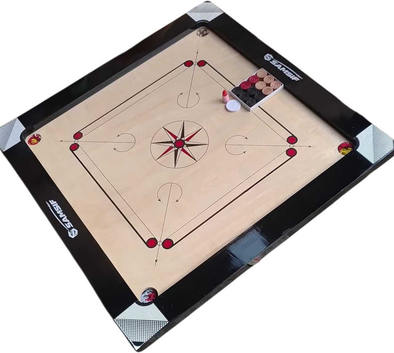 SAMSIF Premium Black Big Carrom Board With Wooden Cons Set 4 cm Carrom Board(Multicolor, Green)