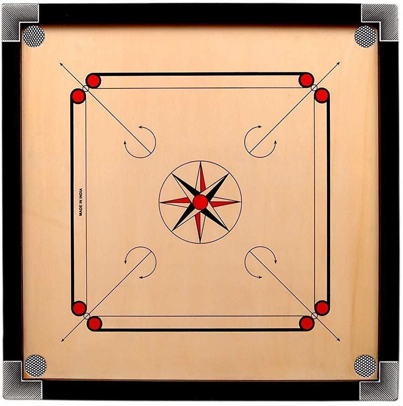 HouseOfCommon Carrom Board Medium Size 26 Inch Carrom with CrystalCoins,Strikers Powder 25 cm Carrom Board(Yellow)
