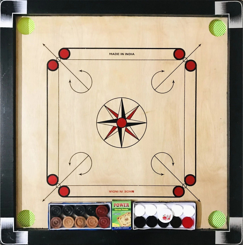 Sports Hustle for Kids 26 Inch Medium Size Glossy Finish, Coins, Strikers, Powder 57 cm Carrom Board(Beige, Black)