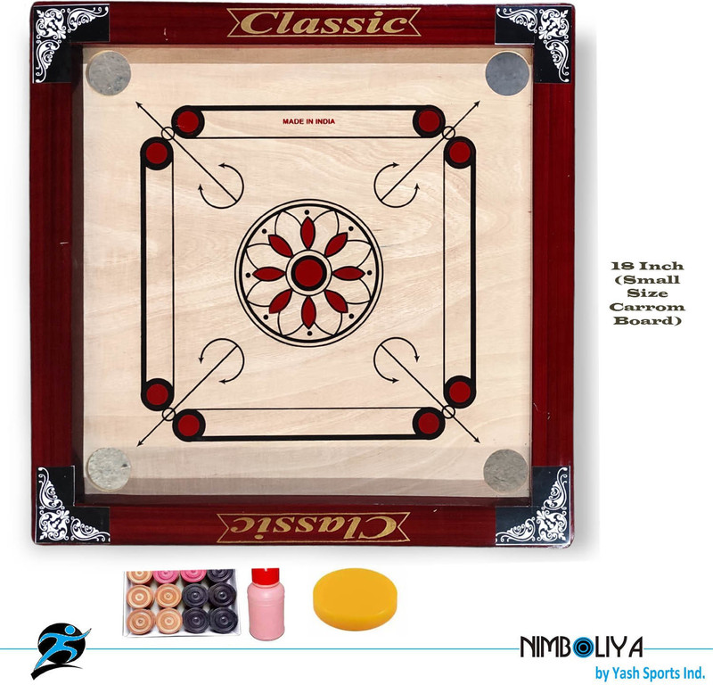 NIMBOLIYA Classic Red-20 Carrom Board With Coin Stricker And Powder 20 cm Carrom Board(Multicolor)