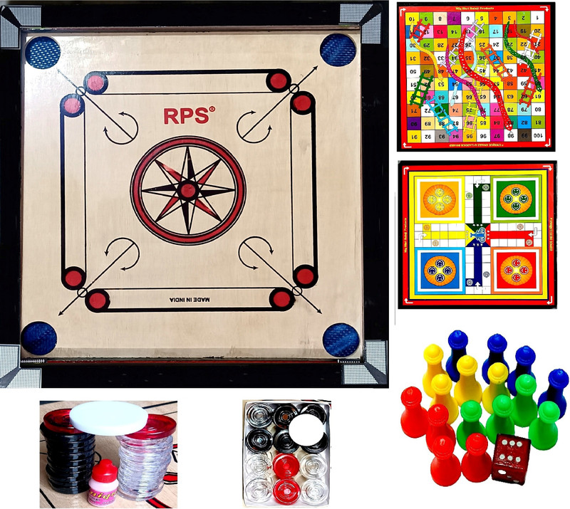RPS sports High Quality carrom board 20x20 inches with LUDO, COINS, STRIDER AND POWDER 4 cm Carrom Board(Beige)