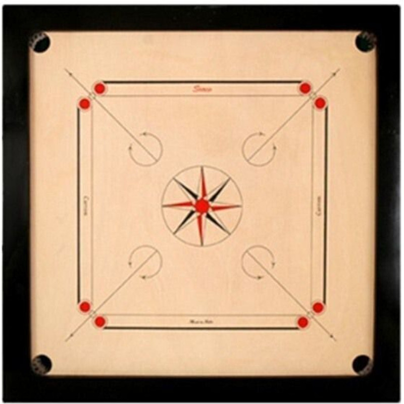 KIIMI Full Size 32 Inch Wooden With Crystal CoinStriker,Powder RoundPocket 5 cm Carrom Board(Brown)
