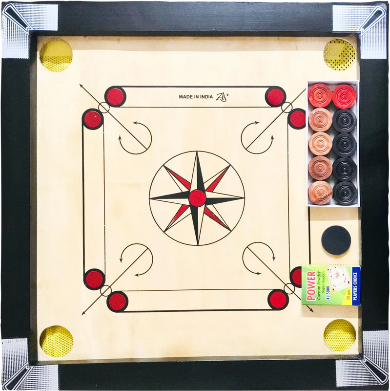 woodshy Small for Kids with Wooden Coins, Striker, Powder 3 cm Carrom Board(Black, Beige)