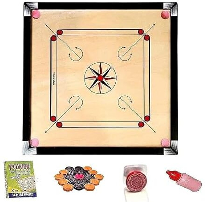 Shri 26inch Carrom Board Medium/carrum/Indoor Game with 20 Coins,1Striker,1Powder70gm 65 cm Carrom Board(Multicolor)