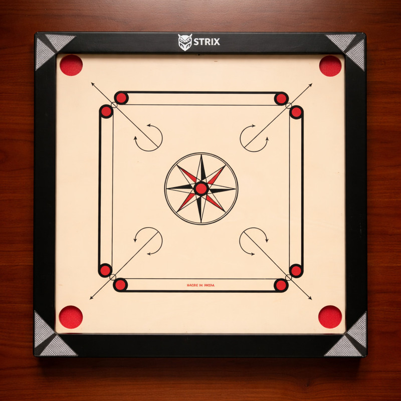 STRIX 32 Inch Carrom Board with Wooden Frame Durable Indoor Game Board Casual Play 63 cm Carrom Board(Black)