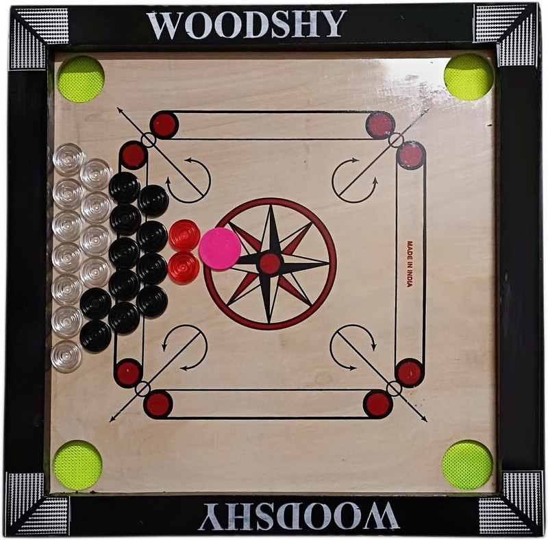 woodshy mixed Carrom Board with ludo & snake n ladder for Kids 20 inche glossy finish 4 cm Carrom Board(Black, Beige)