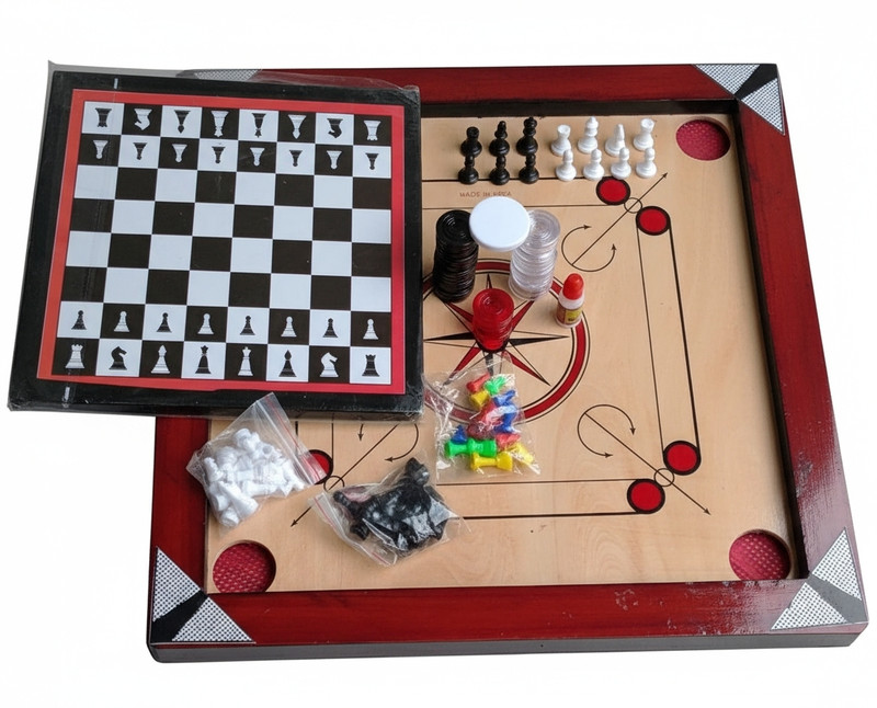 SHAAD TOP RED KING CARROM BOARD WITH 2 IN 1 CHESS AND LUDO, 50 cm Carrom Board(Red)
