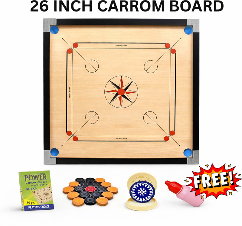 INDROVA 20 Inch Carrom Board Set with 24 Coins, Striker & Powder | Indoor Game for Kids 50 cm Carrom Board(Beige)