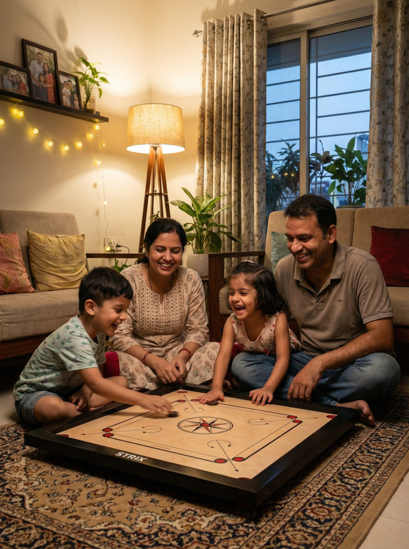 STRIX 36 Inch Wooden Carrom Board 3 Inch Border with Glossy Finish Waterproof Surface 65 cm Carrom Board(Black)