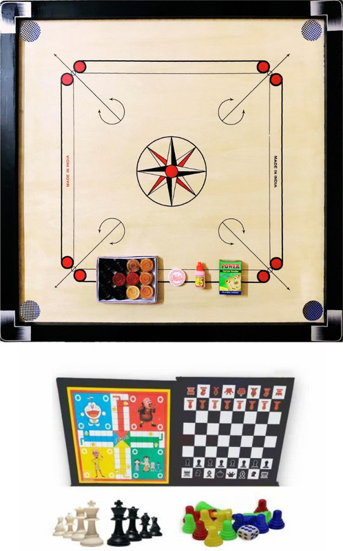 SSPORTSHUB Wooden Carrom Board with 2-in-1 Ludo & Chess Combo Game for Family & Kids 60 cm Carrom Board(Beige)