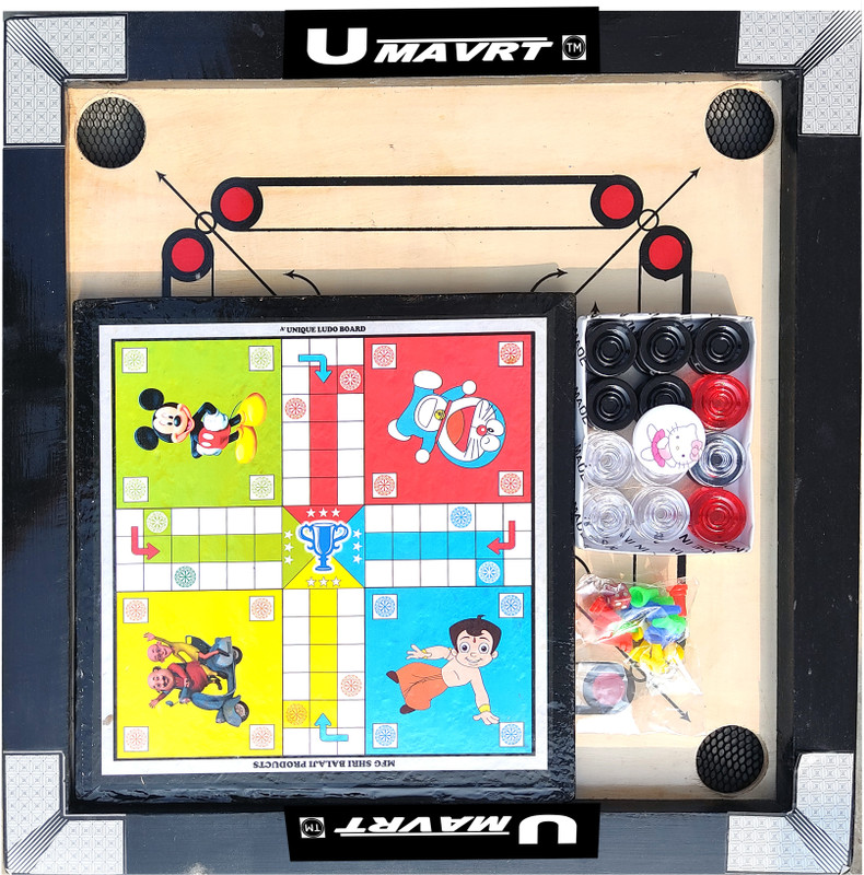 UMAVRT mind-blowing 20 inch Carom Board + ludo-snake + Coins & Striker & powder 51 cm Carrom Board(Multicolor)