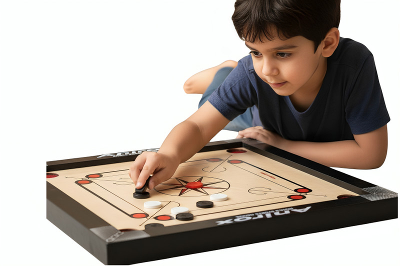 Anirox Classic Small-sized board with coins and striker included great budget pick. 30 cm Carrom Board(Beige, Black)