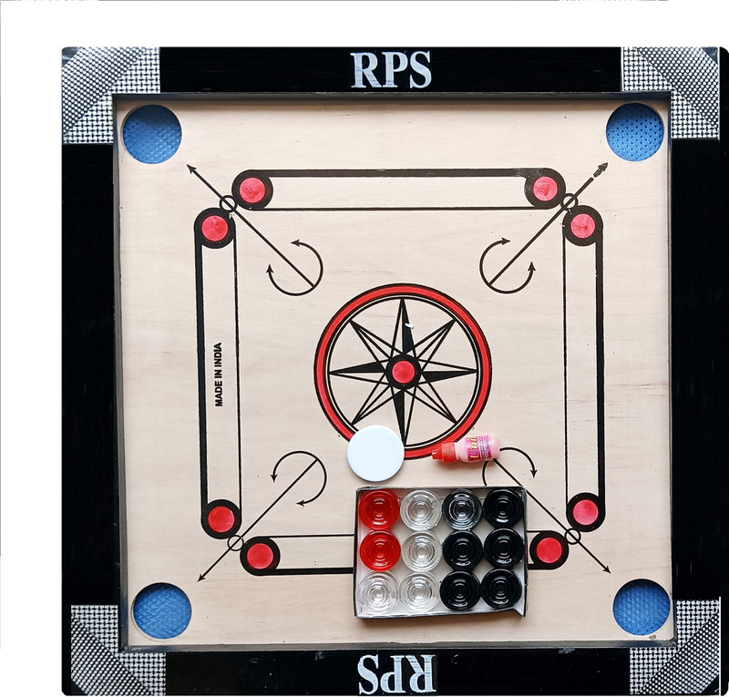 RPS Premium Quality Carrom Board with 24 Transparent Coins+Striker & Powde 50 cm Carrom Board(Black)