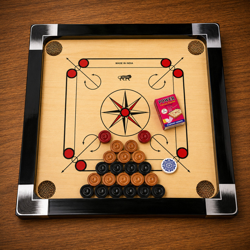 SSPORTSHUB 20 Inch Wooden Carrom Board with Coins, Striker & Powder | Smooth Finish 50 cm Carrom Board(Beige)