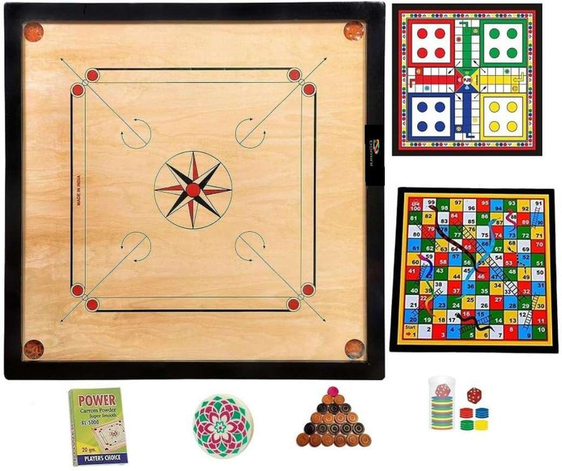 Domini 32In Carrom With Wood Coins, Striker & Powder Carrom And Ludo & Snakes 55 cm Carrom Board(Beige)
