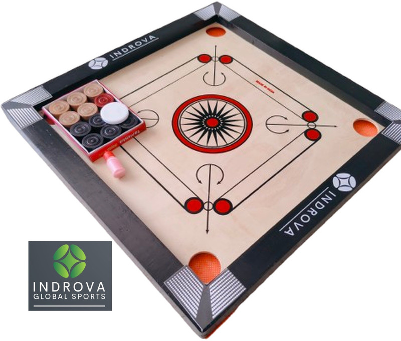 INDROVA 20 INCH CARROM BOARD WITH 24 WOOD COIN SET 50 cm Carrom Board(Black)