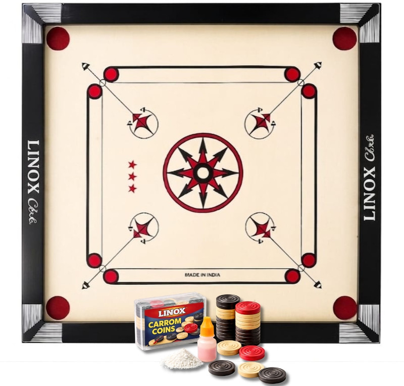 Linox Sports 26 inch with Gloss Finish Carrom Board with Coins,Striker and Powder 57 cm Carrom Board(Multicolor)