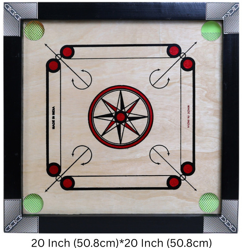 r c enterprises Carrom Board 20 Inches With Chess, Crystal Coins And Disco Powder 5gm. 50.8 cm Carrom Board(Black, Beige)