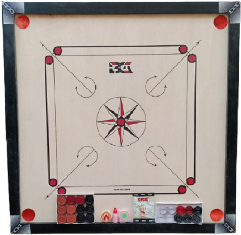 Ishu Sports CARROM BOARD WITH WOODEN COINS,PLASTIC COINS ONE STRIKER AND ONE POWDER 82 cm Carrom Board(Black)