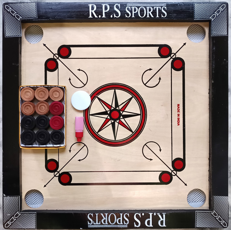 RPS Carrom board 20 inch with 24 wood coin, Striker and Powder 3.8 cm Carrom Board(Black)