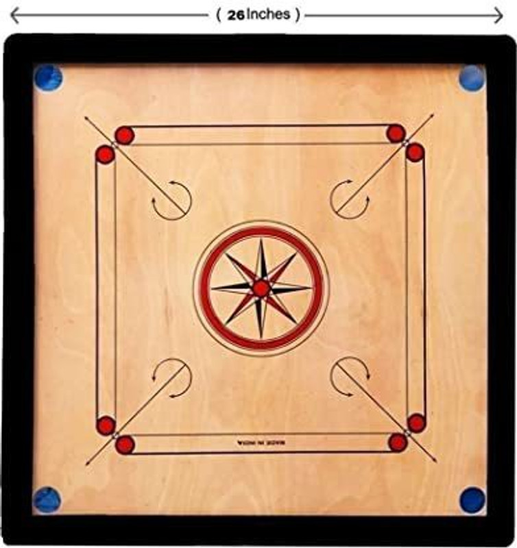 KORNERS Wooden Carrom Board with Round Pockets with Coins, Striker and Powder (26-inch) 70 cm Carrom Board(Brown)