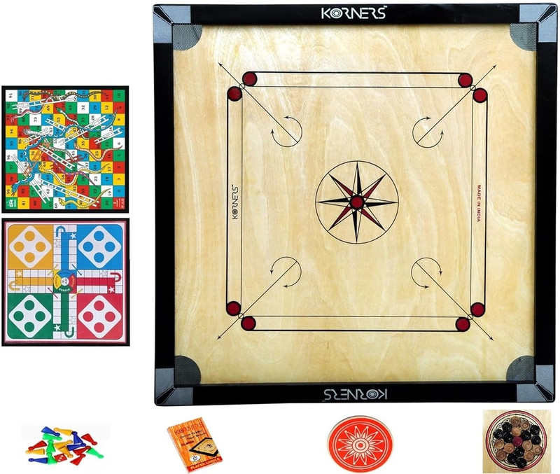 KORNERS 32 Inch Carrom Board with Ludo Coins Striker Powder (Model: Cut Pocket) 80 cm Carrom Board(Multicolor)