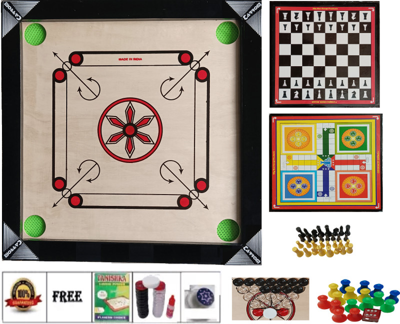 PRSSPORTS 20x20 inch small carrom board combo pack. ( free ludo & chess) 3.8 cm Carrom Board(Multicolor)
