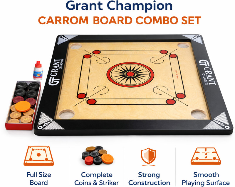 GRANT Glossy Finish 20inch Small size Carrom Board with Wooden Coin and Striker,Powder 50 cm Carrom Board(Multicolor)