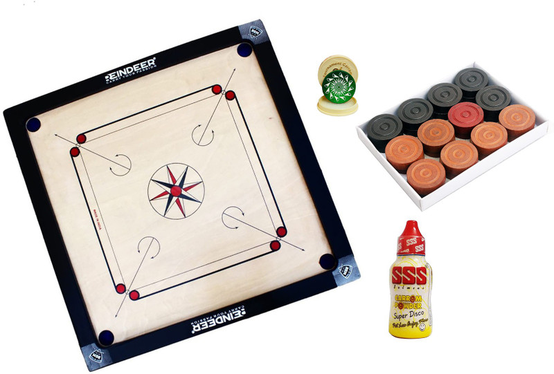 REINDEER 26Inch Wooden Carrom Board Play Set with Coins Striker and Powder 66.04 cm Carrom Board(Beige, Black)