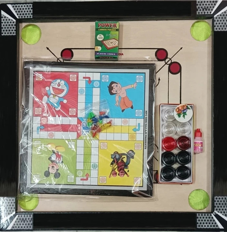 HOC Small carrom with Ludo and snake 4 cm Carrom Board(Multicolor)