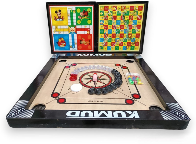 Kumud Carrom board 20 inch with ludo set, carrom pawan, carrom striker and powder 20 cm Carrom Board(Multicolor)